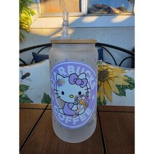 Hello Kitty Starbucks Custom Frosted Glass Tumbler Lid Straw Design 16oz?
